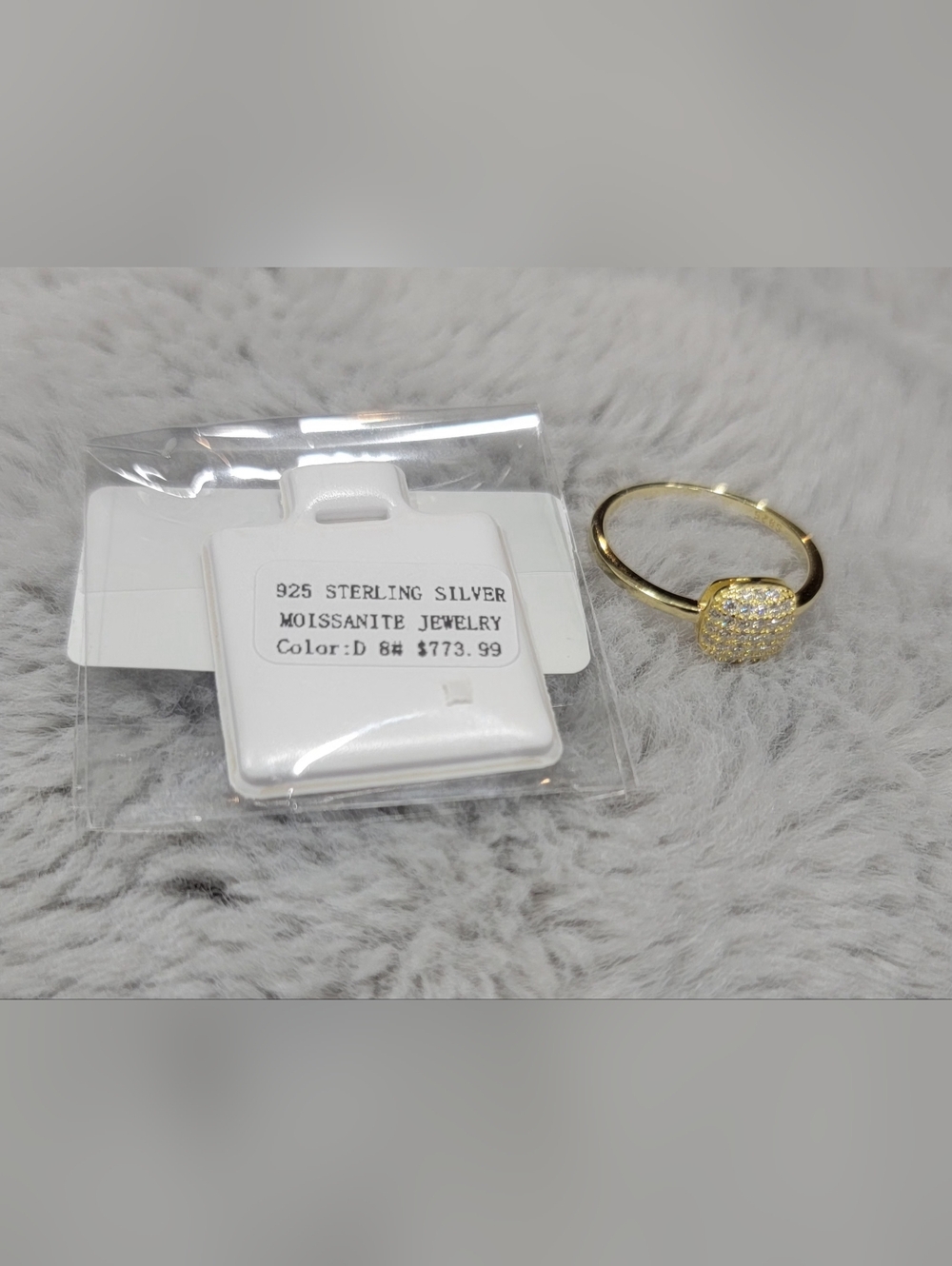925 Sterling Silver Moissanite Jewelry - Gold Tone Ring